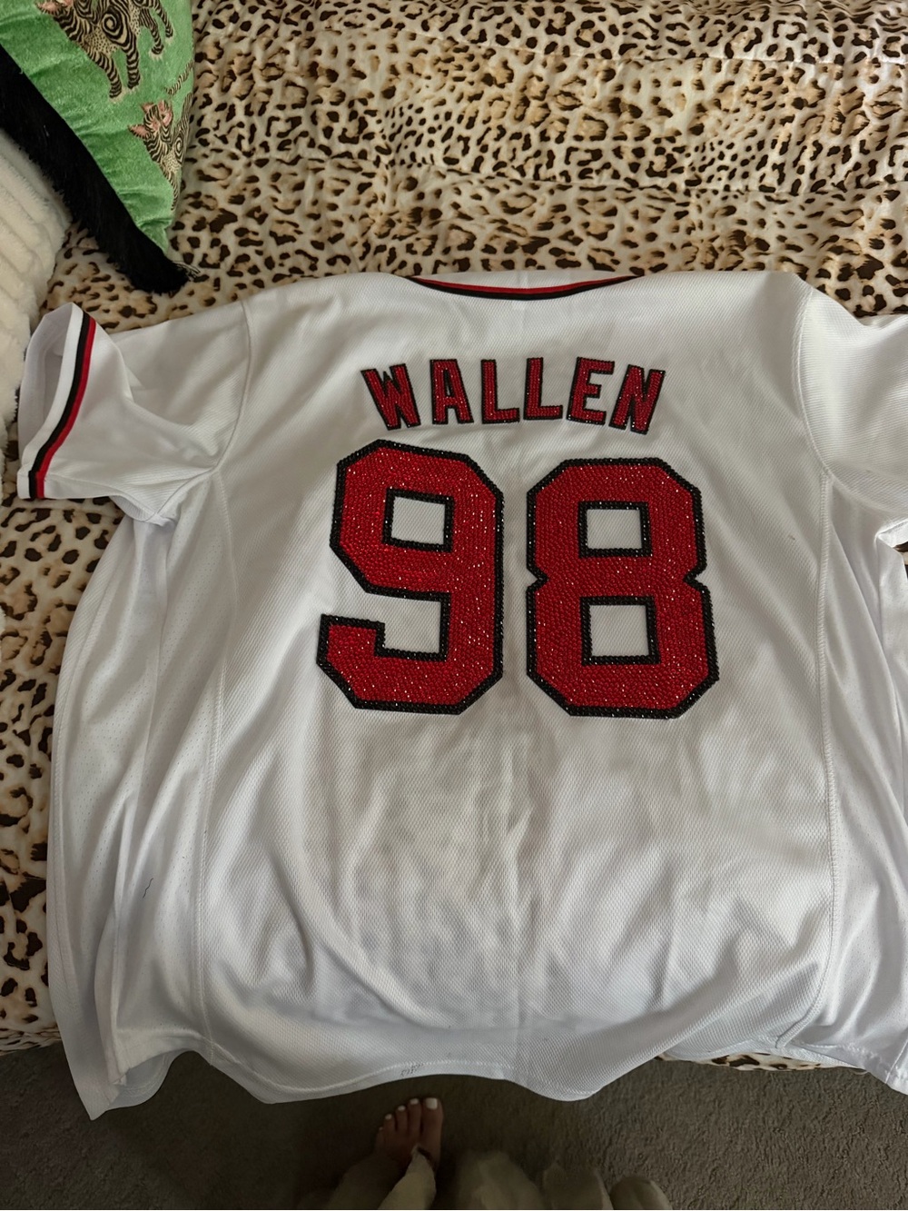 White bedazzled braves Baseball Jersey with Red & Black Trim Morgan wallen!!!! - Picture 4 of 7